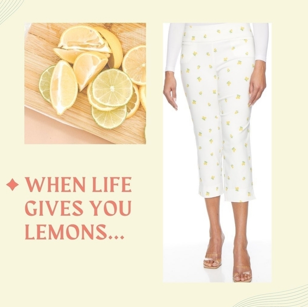 Cute Cropped Lemon Print Pants​​​​​